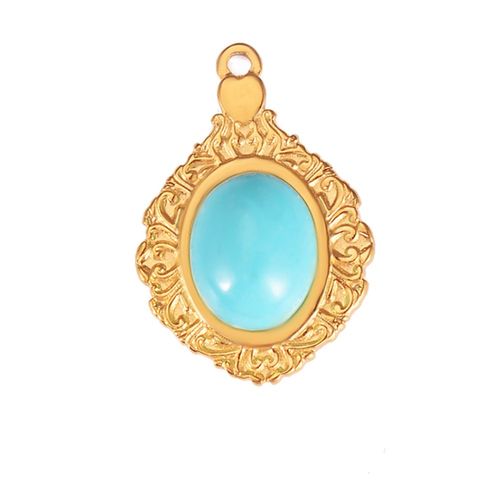 Breloques Vintage En Acier Inoxydable Pour Document Doré, Pierre Naturelle, Dos Plat, Pendentif, Bijoux De Bricolage, 5 Pièces/Lot, Vente En Gros