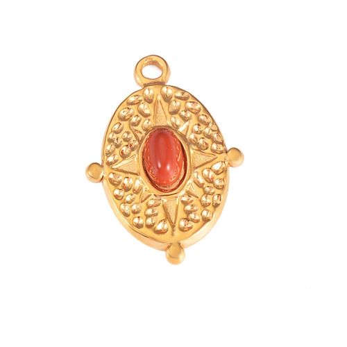 Breloques Vintage En Acier Inoxydable Pour Document Doré, Pierre Naturelle, Dos Plat, Pendentif, Bijoux De Bricolage, 5 Pièces/Lot, Vente En Gros