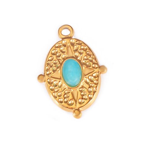 Breloques Vintage En Acier Inoxydable Pour Document Doré, Pierre Naturelle, Dos Plat, Pendentif, Bijoux De Bricolage, 5 Pièces/Lot, Vente En Gros