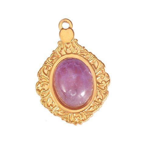 Breloques Vintage En Acier Inoxydable Pour Document Doré, Pierre Naturelle, Dos Plat, Pendentif, Bijoux De Bricolage, 5 Pièces/Lot, Vente En Gros