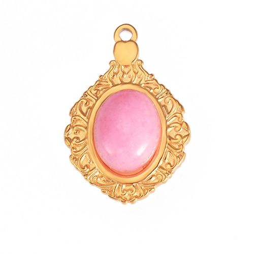 Breloques Vintage En Acier Inoxydable Pour Document Doré, Pierre Naturelle, Dos Plat, Pendentif, Bijoux De Bricolage, 5 Pièces/Lot, Vente En Gros