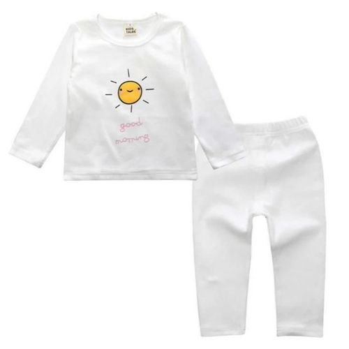 Ensemble De Pyjama En Coton De Dessin Animé Pour Enfants-Care Belly Design,Taille S Blanc Matin,S