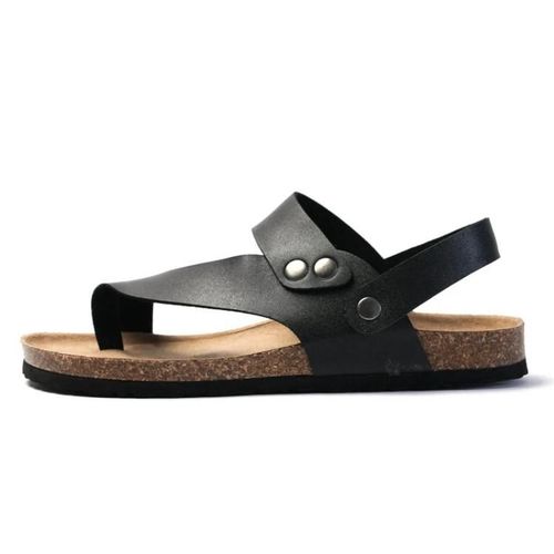 Tongs En Liège Pour Hommes-Sandales De Plage D'été,Taille 43,Noir-Noir,43