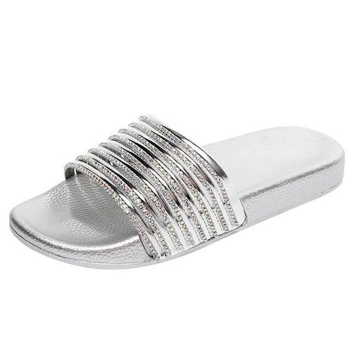 Pantoufles De Perceuse Flash Brillantes Décontractées Pour Femmes-Couleur Unie Argent 40 Argent,40
