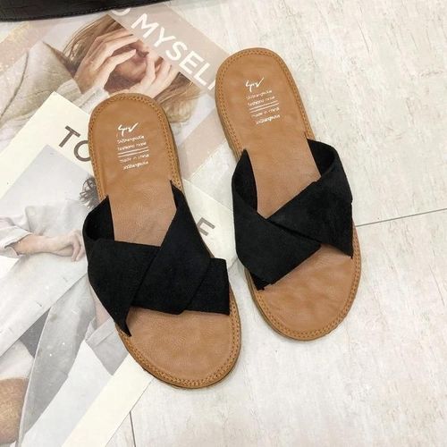 Pantoufles Plates D'été Pour Femmes-Outdoor Comfort,Noir,Taille 35-Noir,35