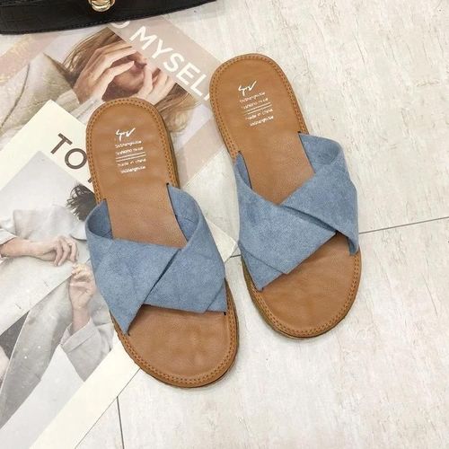 Pantoufles Plates D'été Pour Femmes-Outdoor Comfort,Taille 35,Bleu-Bleu,35