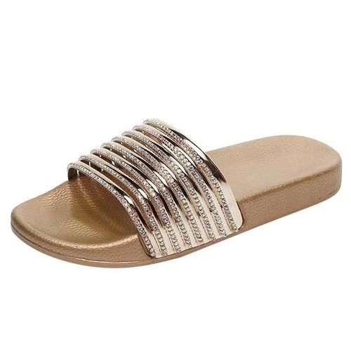 Pantoufles De Forage Flash Brillant Décontractées Pour Femmes-Couleur Unie Or 38 Or,38