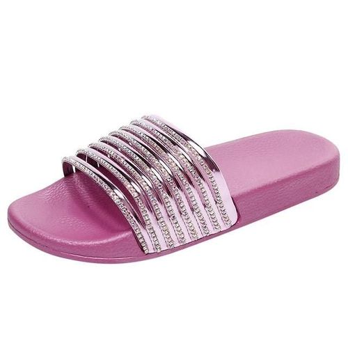 Pantoufles Violettes Brillantes Décontractées Pour Les Femmes-Couleur Unie,Flash Drill Design Violet,39