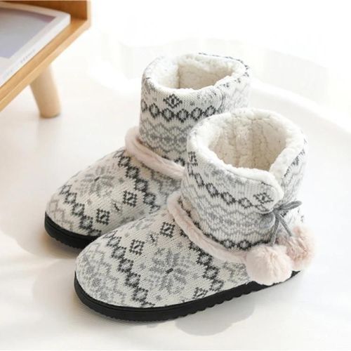 Pantoufles Montantes En Coton-Chaussures D'intérieur Chaudes À Semelles Épaisses,Taille 35-36,Gris Clair Gris Clair,35-36