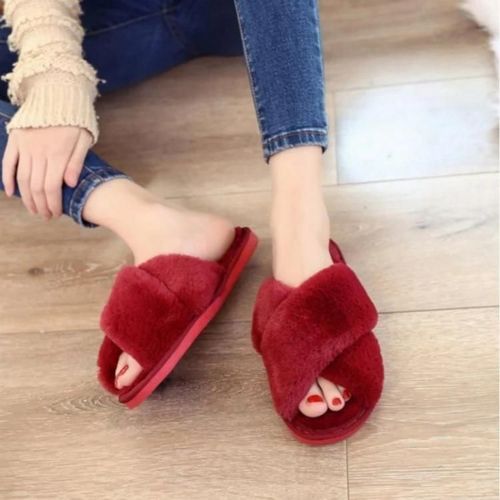 Pantoufles Chaudes En Peluche Pour Femmes-Vin Rouge,Taille 36 Vin Rouge,36