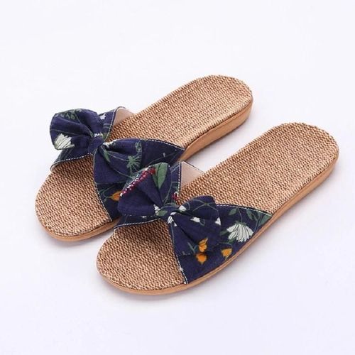 Pantoufles Rayées En Lin À Bout Ouvert Pour Femmes-Chaussures D'intérieur Pour La Maison,Bleu 39-40 Trou Bleu,39-40