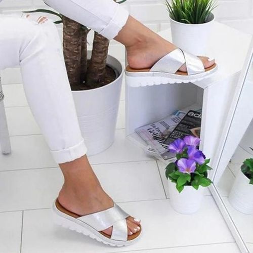 Pantoufles D'été Pour Femmes-Sandales D'extérieur Confortables En Argent,Taille 40 Argent,40