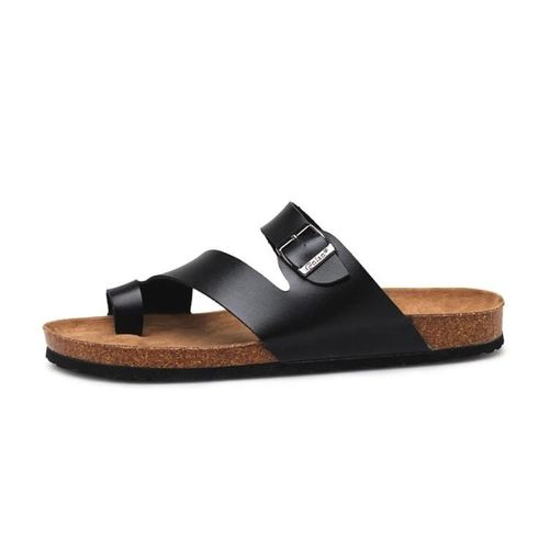 Tongs En Liège Pour Hommes-Sandales De Plage D'été,Taille 35,Noir-Noir,35