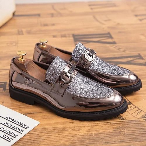 Chaussures Formelles En Cuir Pour Hommes-Fond Épais,Bout Pointu,Argent,Taille 39 Argent,39