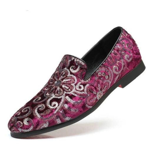Mocassins Décontractés À Enfiler Pour Hommes-Chaussures De Mode Rouge Pailleté,Taille 41 Rouge,41