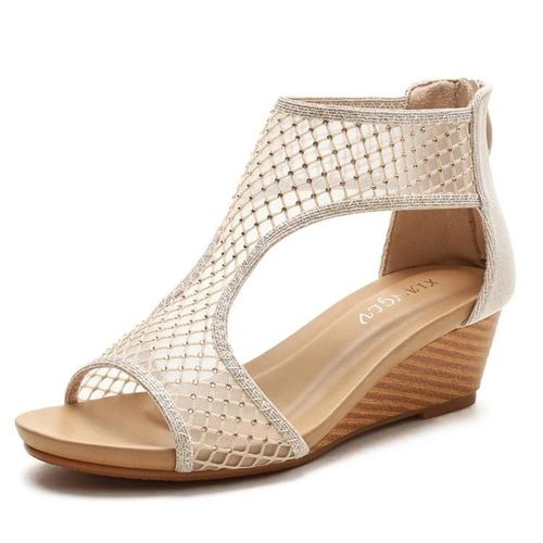 Sandales Compensées D'été Pour Femmes-Casual Mesh Semelle Épaisse,Taille 42 Dorée,42