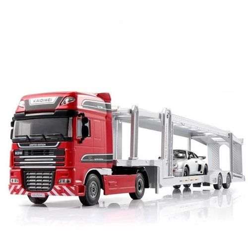 Camion Transporteur De Voitures Moulé Sous Pression-Échelle 1:50,À Deux Étages,Modèle Rouge