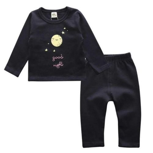 Ensemble Pyjama En Coton Dessin Animé Pour Enfants-Soin Du Ventre,Taille S,Bleu Bleu Soirée,S
