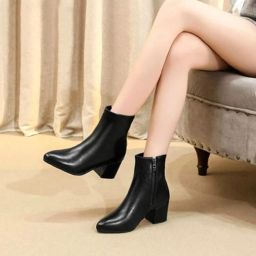 Bottes Basses Pour Femmes-Glitter Talon Carré,Bout Pointu,Noir,Taille 34 Noir,34