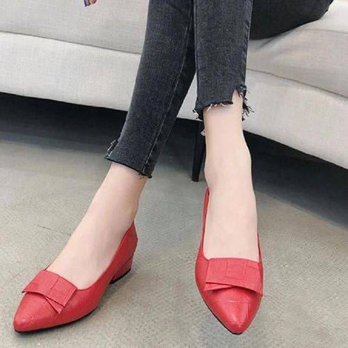 Chaussures À Talon Moyen En Cuir De Vachette Pour Femmes-Talon Épais,Taille 35,Rouge Rouge,35