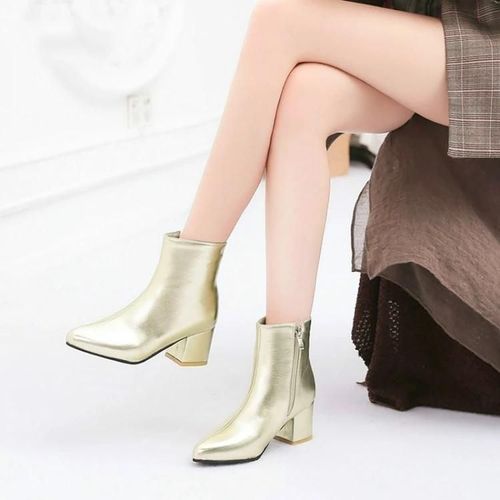 Bottes Basses Pour Femmes-Glitter Talon Carré,Bout Pointu,Or-Or,43