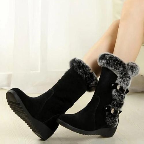 Bottes De Neige Mi-Mollet Pour Femmes-Fausse Fourrure De Lapin À Semelles Épaisses,Noir 38 Noir,38