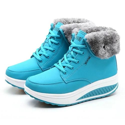 Bottines De Neige Compensées Pour Femmes-Lacets,Bleu,Automne/Hiver,Taille 39 Bleu,39