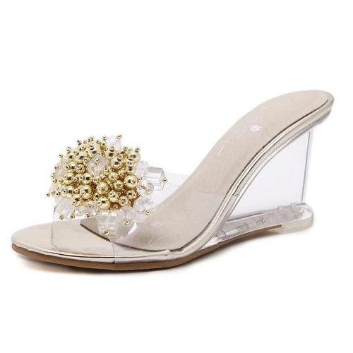 Talons Compensés Pour Femmes-Détail Strass En Verre,Or,Taille 37 Or,37
