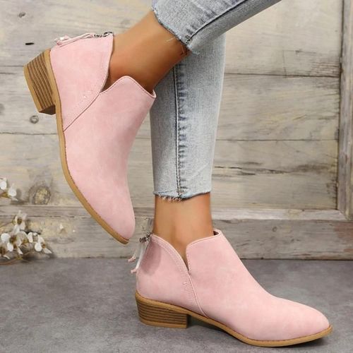 Bottes Pointues À Talons Bas Pour Femme-Rose Automne/Hiver,Taille 36 Rose,36