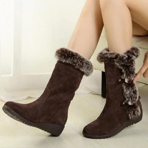Bottes De Neige Mi-Mollet Pour Femmes-Fausse Fourrure De Lapin À Semelles Épaisses,Marron 40 Marron,40