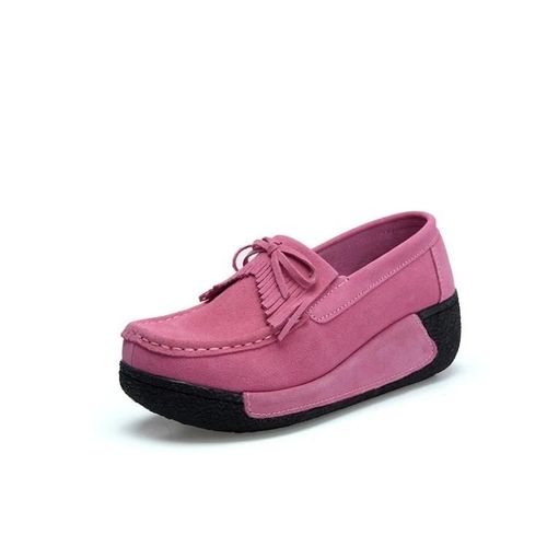 Chaussures Décontractées Compensées Pour Femmes-Daim Rose Avec Pompon,Rose,38
