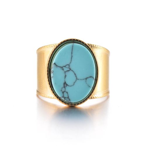 Bague Ouverte Rétro En Acier Inoxydable Pour Femme, Pierre Turquoise, Métal Doré, Matiques Minimalistes, Cadeau De Bijoux Imperméables
