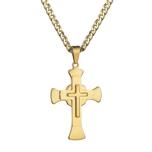 Collier Doré Avec Pendentif De Jésus En Croix À Trois Couches, En Acier Inoxydable, Bijoux Religieux, Pour Hommes Et Femmes