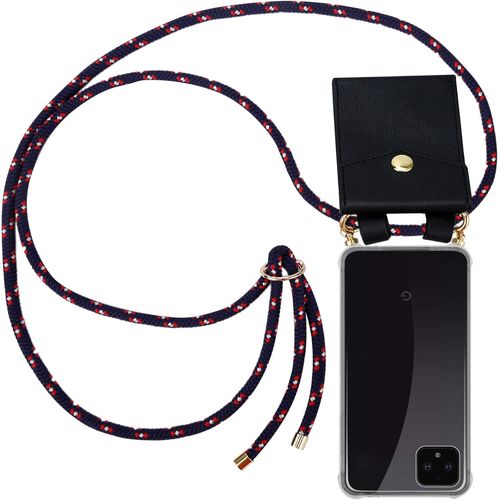Coque Collier Pour Google Pixel 4 In Bleu Rouge Blanc Pointé Housse Protection En Silicone Transparent Avec Anneaux Dorés Cordon Pour Mettre Autour De Cou Et Etui Détachable