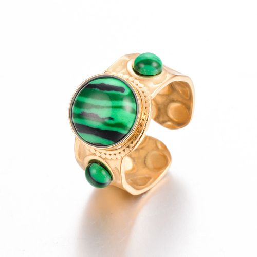 Bagues Ouvertes Rétro En Acier Inoxydable Pour Femmes, Pierre Naturelle, Métal Doré Minimaliste, Matiques Imperméables, Cadeau De Bijoux