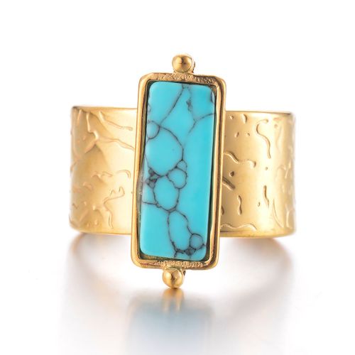 Bague Ouverte Rétro En Acier Inoxydable Pour Femme, Pierre Turquoise, Métal Doré, Matiques Minimalistes, Cadeau De Bijoux Imperméables