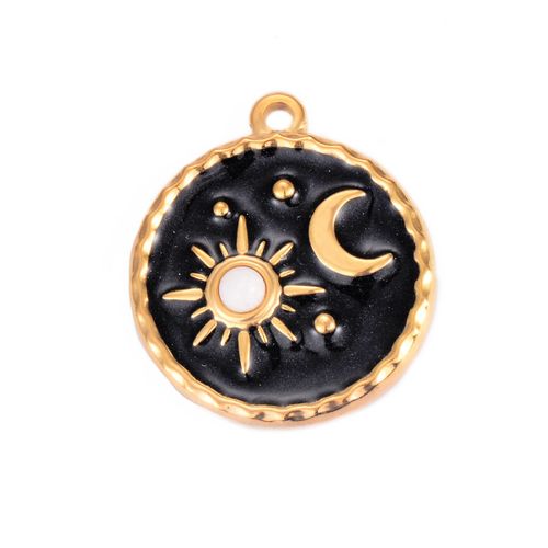 Breloques Rondes En Acier Inoxydable Pour Bricolage, Émail Noir Et Blanc, Étoile, Lune, Collier, Boucles D'oreilles, Bijoux, Accessoires D'artisanat, 5 Pièces Par Lot