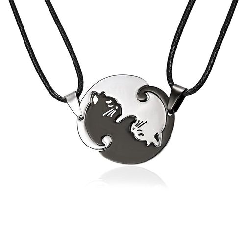 Collier Pendentif Chat Mignon En Acier Inoxydable, Couleur Or, Noir, Pour Couple, Hommes Et Femmes, Bijoux Amoureux, Cadeau, 1 Ensemble