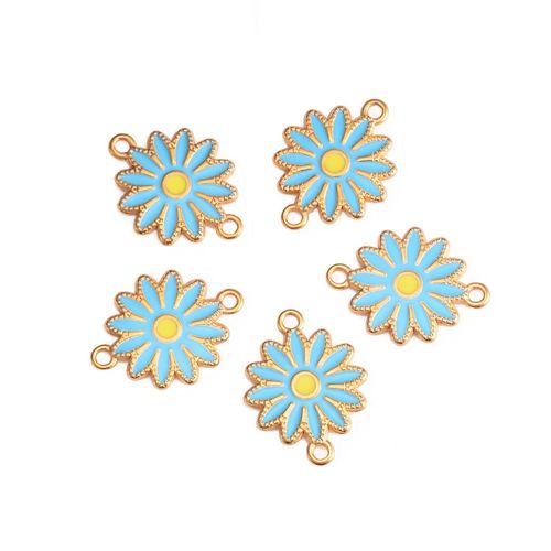 Breloques De Tournesol À Double Trou En Émail Doré, Pendentif De Collier En Acier Inoxydable, Connecteur Exécutif De Bijoux À Bricoler Soi-Même, 5 Pièces/Lot