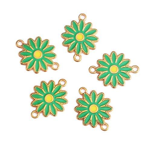 Breloques De Tournesol À Double Trou En Émail Doré, Pendentif De Collier En Acier Inoxydable, Connecteur Exécutif De Bijoux À Bricoler Soi-Même, 5 Pièces/Lot