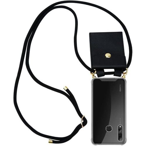 Coque Collier Pour Huawei P Smart Plus 2019 In Noir Housse Protection En Silicone Transparent Avec Anneaux Dorés Cordon Pour Mettre Autour De Cou Et Etui Détachable