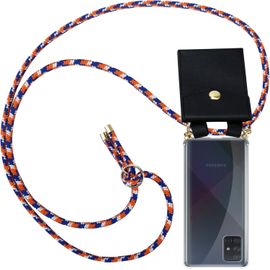 Coque Collier Pour Samsung Galaxy A51 5g In Orange Bleu Blanc Housse Protection En Silicone Transparent Avec Anneaux Dorés Cordon Pour Mettre Autour De Cou Et Etui Détachable