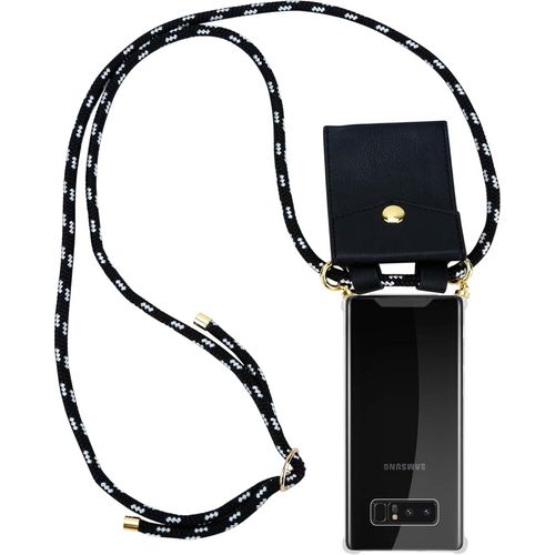 Coque Collier Pour Samsung Galaxy Note 8 In Noir Argent - Housse Protection En Silicone Transparent Avec Anneaux Dorés, Cordon Pour Mettre Autour De Cou Et Etui Détachable