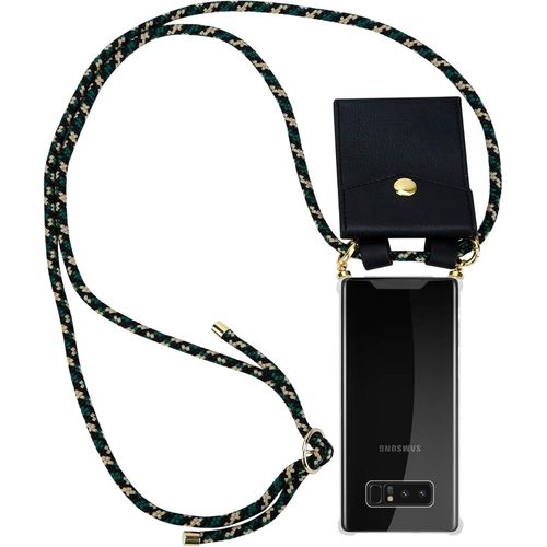 Coque Collier Pour Samsung Galaxy Note 8 In Camouflage - Housse Protection En Silicone Transparent Avec Anneaux Dorés, Cordon Pour Mettre Autour De Cou Et Etui Détachable