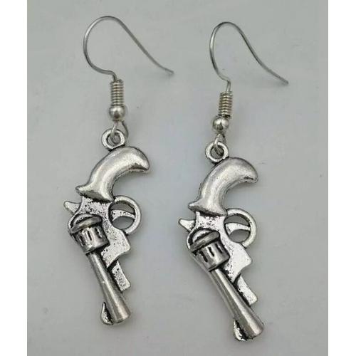 Boucles D'oreilles Punk Gothique Vintage, Menottes/Pistolet/Balles Dangle Pistolet Revolver Cowboy Occidental, Boucles D'oreilles Goutte Pour Femmes/Filles, Bijoux Cadeau