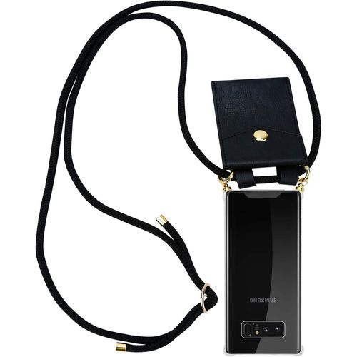Coque Collier Pour Samsung Galaxy Note 8 In Noir - Housse Protection En Silicone Transparent Avec Anneaux Dorés, Cordon Pour Mettre Autour De Cou Et Etui Détachable
