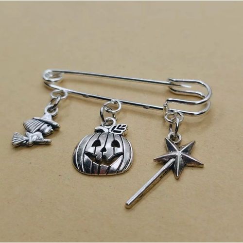 Broche De Charme Plaqué Argent, Chapeau De Sorcière, Balai, Masque De Aliments, Bijoux À Thème De Sorcière Bricolage, Cadeaux, 1 Pc