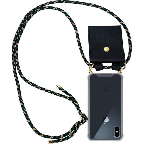 Coque Collier Pour Apple Iphone Xs Max In Camouflage - Housse Protection En Silicone Transparent Avec Anneaux Dorés, Cordon Pour Mettre Autour De Cou Et Etui Détachable
