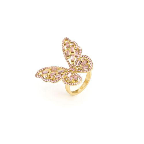 Colorful Crystal Zirconia Butterfly Ring For Women Stylish Simple Ladies Vintage Metal Band Charming Banquet Party Jewelry