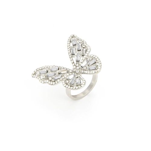 Colorful Crystal Zirconia Butterfly Ring For Women Stylish Simple Ladies Vintage Metal Band Charming Banquet Party Jewelry
